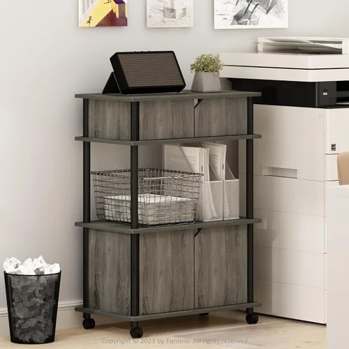 Vista 22 de Furinno Turn-N-Tube - Estantería multipropósito con exhibición y almacenamiento para impresora de 3 niveles, sin herramientas, color pino ámbar