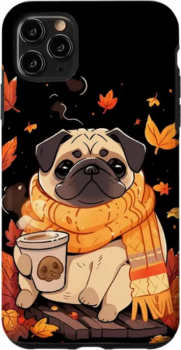 Vista 13 de Pug Fall Autumn Leaves Pumpkin Spice Latte Dog Kawaii Case for iPhone 17