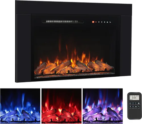 Vista 14 de Insertos de chimenea eléctrica de 26 pulgadas, chimenea eléctrica empotrada de 1500 W con control remoto, cristal, protección contra