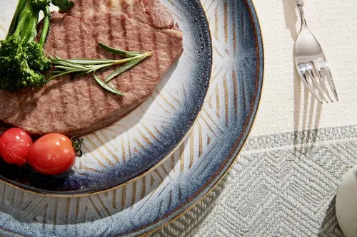 Vista 2 de Platos de aperitivo de 20,32 cm de cerámica con acabado de esmalte reactivo, aptos para lavavajillas y microondas, para ensalada, postre, bistec