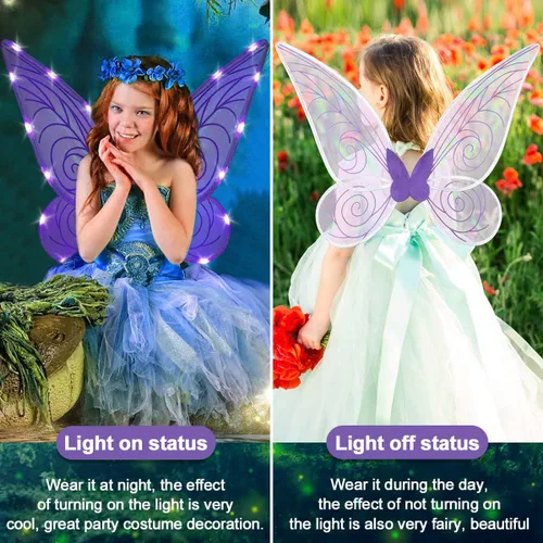 Vista 4 de quescu Alas de hadas iluminadas para adultos, alas de mariposa LED para niñas y mujeres, disfraz de Halloween, regalos para niños
