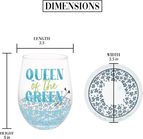 Vista 5 de Pavilion Gift Company Reina del verde - 18 Oz copa de vino sin tallo Humor divertido amante del golf mujeres regalo novela