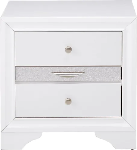 Vista 3 de Acme Naima Mesita de noche cuadrada de madera con 3 cajones en color blanco
