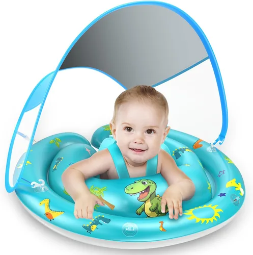 Vista 9 de LAYCOL Baby Pool Float with Canopy UPF50+, 120°Adjustable Sun Protection and Anti-Tip Safety Seat, Inflatable Toddler Floaties Infant Pool Float