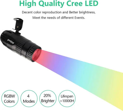 Vista 3 de Luz Pinspot, AQool Mini Foco de Bola de Espejo de 15W, Luces Pinspot de Haz LED RGBW Súper Brillante, Iluminación de Escenario con Control Remoto