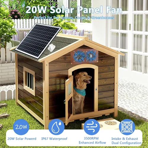 Vista 2 de FUTUREZEN Kit de ventilador de panel solar 2, ventilador solar de 20 W para gallineros, invernaderos, cobertizos, ventiladores de escape solares