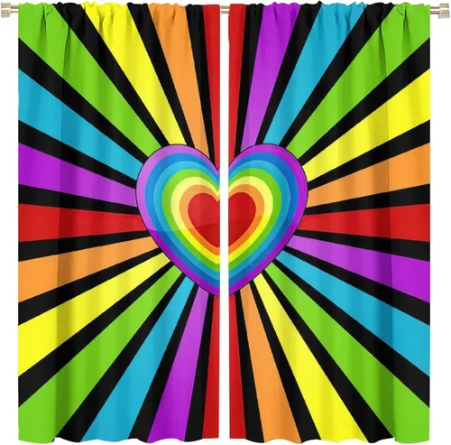 Vista 82 de Cortinas opacas abstractas de arco iris, pintura de color arcoíris con gotas, diseño gráfico creativo con bolsillo para barra, para sala de estar