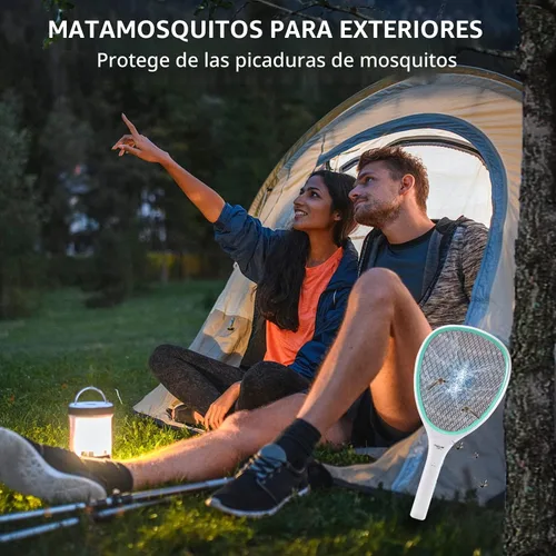 Vista 5 de Raqueta matamoscas eléctrica de mano Faicuk Raqueta exterminadora de mosquitos para uso en interiores y exteriores, funciona con pilas AA