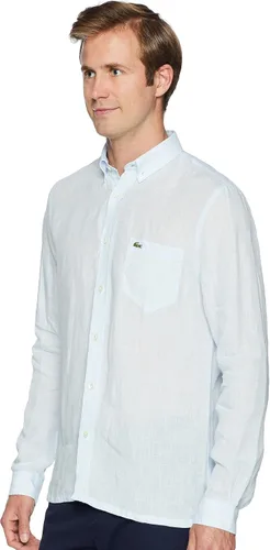 Vista 2 de Lacoste Camisa de lino con botones de manga larga para hombre Verde