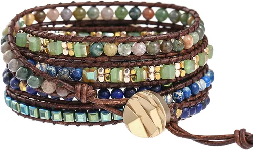 Vista 5 de Plumiss Boho Handmade Imperial Jasper Bracelets Natural Stone Crystal Hematite Mixed Beaded Strand Bracelet