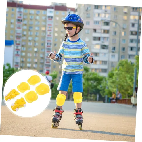 Vista 6 de VANZACK Rodilleras para niños y niñas, 6 unidades, equipo de protección deportiva, ciclismo, patinaje, de 4 a 16 años, color amarillo, resistentes