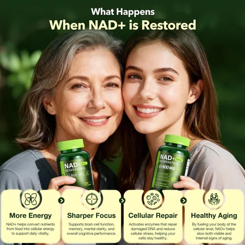 Vista 6 de Suplemento liposomal NAD con resveratrol 1200 mg por porción - NAD Resveratrol para mujeres y hombres - Suplemento NAD+ de alta pureza de 1200 mg