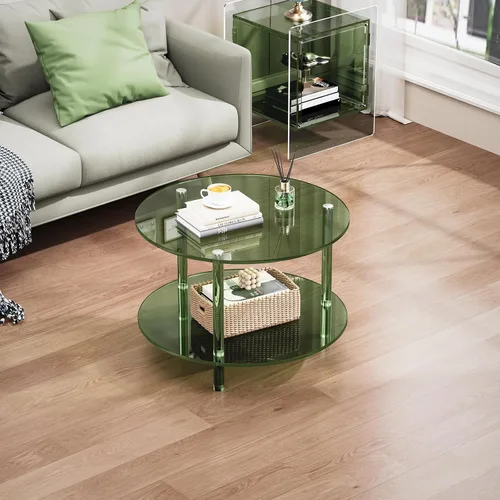 Vista 8 de Mesa de centro acrílica, pequeña mesa de centro moderna redonda para sala de estar, verde