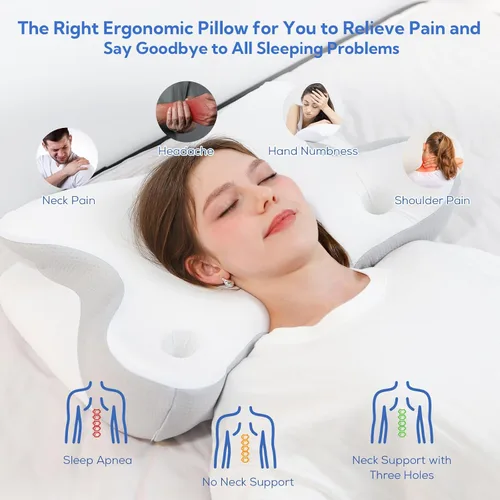 Vista 2 de Almohada cervical para aliviar el dolor de cuello – Almohada ergonómica de espuma viscoelástica, almohada refrescante para dormir de lado
