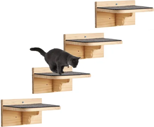 Vista 10 de SHENGOCASE Escalones para gatos montados en la pared de madera maciza de 6.7 x 7.5 pulgadas, muebles de pared para gatos, estantes y escaleras