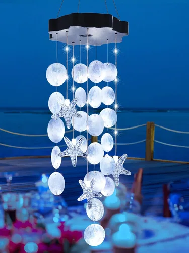 Vista 13 de Toodour Campanillas de viento solares para exteriores, conchas, regalos de luz para mamá, abuela, mujeres, esposa, niñas, luz móvil decorativa solar
