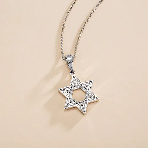 Vista 4 de FANCIME Star Of David Pendant Necklace White Gold Plated 925 Sterling Silver Polished Shiny Silver Hanukkah Jewelry for Mens, With 24 Inch Durable