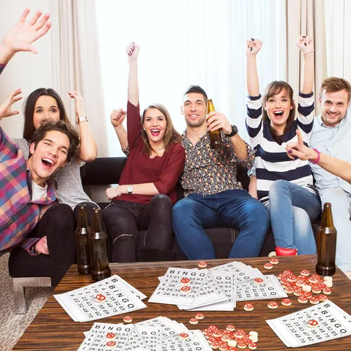 Vista 5 de Lewtemi El juego de mesa de bingo de madera vintage incluye 40 tarjetas clásicas de números de bingo y 75 ajedrez para fiestas familiares grandes