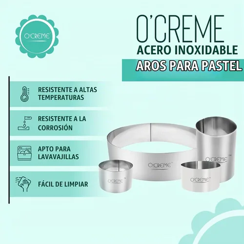 Vista 3 de O'Creme Anillo para Pastel de Acero Inoxidable Resistente Redondo Molde de Anillo para Pastel Mousse para Hornear, Decoración de Pasteles de Postre