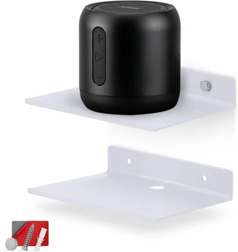 Vista 11 de BRAINWAVZ Paquete de 2 estantes flotantes de pared de metal de 12 pulgadas para libros, organizador, altavoces, plantas, cámaras, libros, exhibición
