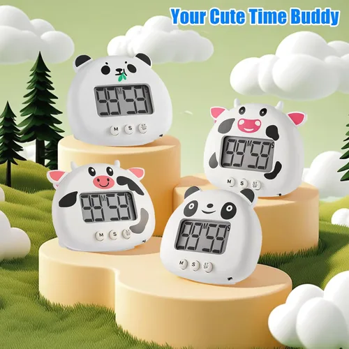 Vista 7 de 2 Pack Digital Timer for Kids,Magnetic Kitchen Timers for Cooking,Countdown Timer with Cartoon-Style Battery Included(Black Panda)