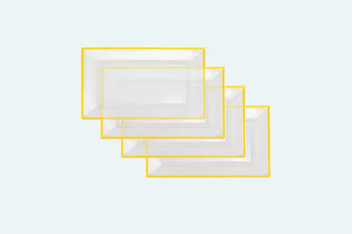 Vista 9 de Bandeja de Servir de Plástico Transparente (Paquete de 4) Bandejas y Platos Desechables Transparentes con Borde Dorado para Servir Alimentos
