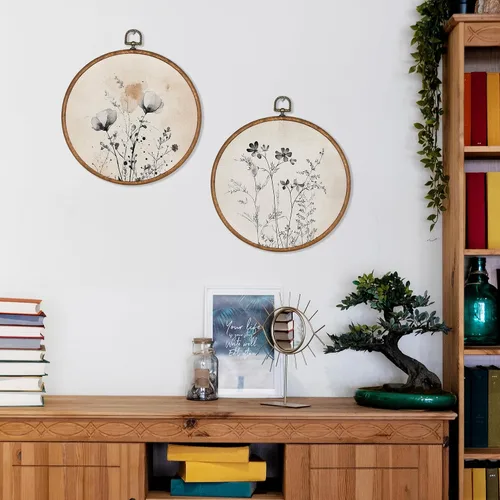 Vista 3 de KSDUT Arte de pared floral vintage de mediados de siglo, arte de pared botánico neutro para pared, lienzo para colgar, paisaje retro, flores