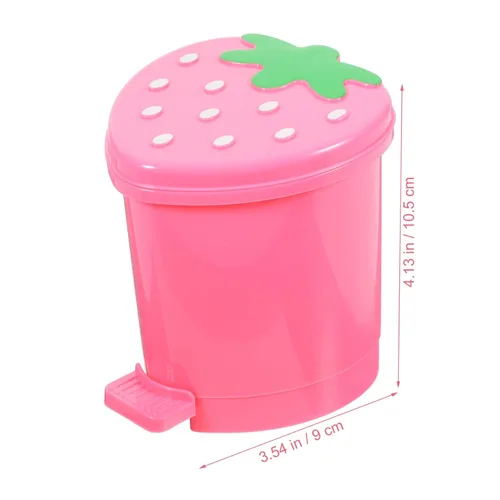 Vista 2 de Healeved Bote de basura de fresa, mini bote de basura para escritorio, baño, pequeño, para escritorio, automóvil, oficina, cocina, pequeño basurero