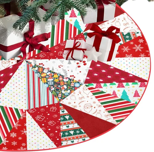 Vista 6 de M YESCUSTOM Falda de Árbol de Navidad de 36" A Cuadros de Búfalo Tapete de Árbol Copos de Nieve Rojo Caramelo Santa Falda de Árbol Adornos Rústicos