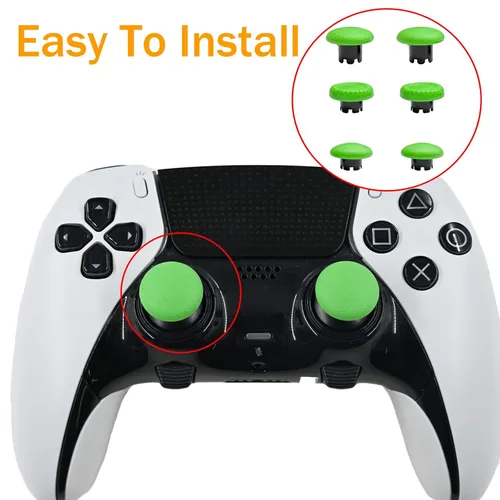 Vista 4 de Palancas de pulgar 6 en 1 de repuesto para controlador PS5 Dualsense, palancas para controlador de borde PS5, piezas de accesorios para PS5 Verde