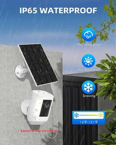 Vista 3 de KEPEAK Panel Solar para Cámara Ring al Aire Libre, Cargador Solar Pequeño de 5V con Tipo C o Micro USB, Solo para Batería de Cámara Stick Up Cam