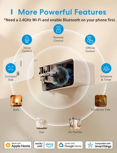 Vista 4 de meross Enchufe inteligente Mini, 15 A y Wi-Fi fiable, compatible con Apple HomeKit, Siri, Alexa, Echo, Google Assistant y Nest Hub, control
