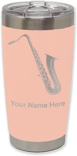 Vista 9 de LaserGram Vaso aislado al vacío de 20 onzas, saxofón, grabado personalizado incluido (negro)