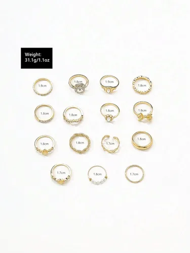 Vista 5 de Juego de anillos apilables con lazo de estilo bohemio, 15 piezas, joyería de moda para mujer, regalo para fiestas de vacaciones, uso diario