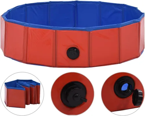 Vista 2 de SKM Piscina Plegable para Perros Rojo 31.5"x7.9" PVC