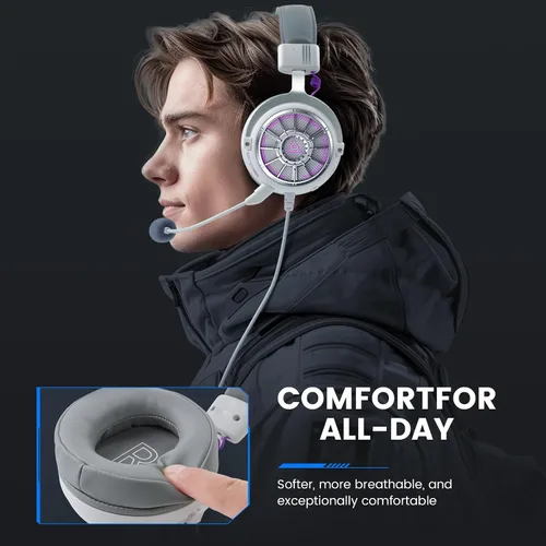 Vista 14 de EKSA Auriculares para juegos con micrófono para PS5 PS4 PC Switch Xbox One, auriculares sobre la oreja con micrófono desmontable con cancelación