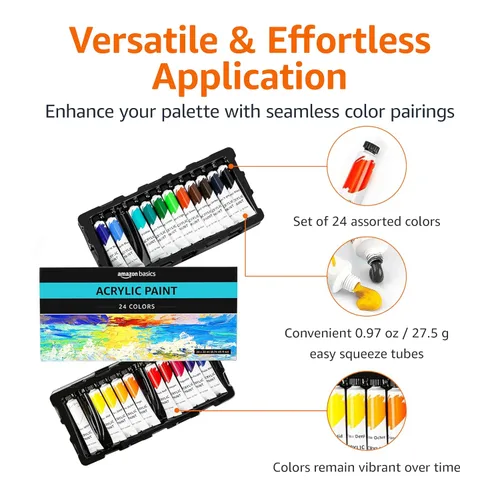 Vista 3 de Amazon Basics Tubos de pintura acrílica, 24 unidades (paquete de 1), multicolor