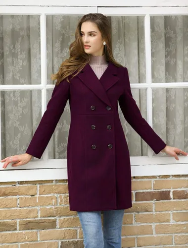 Vista 3 de Allegra K Abrigo largo de invierno con solapa con muescas para mujer