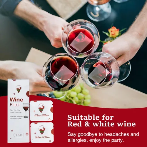 Vista 3 de Filtros de vino – Paquete de 12 purificadores de vino que elimina histaminas y sulfitos, puede reducir y aliviar alergias y sensibilidades al vino
