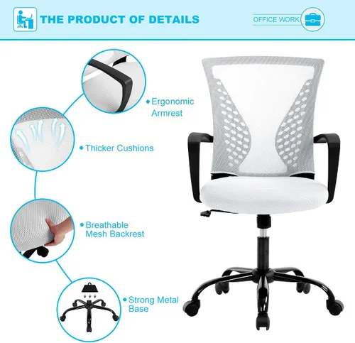 Vista 6 de TTY Store Silla de oficina de malla para el hogar, silla de escritorio ergonómica con soporte lumbar, reposabrazos ejecutivo, ajustable, giratoria