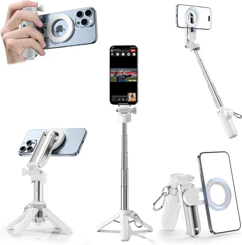 Vista 10 de CloudValley Palo magnético para selfie y mini trípode, estabilizador de mano extensible de rotación de 360°, agarre de cámara con control remoto