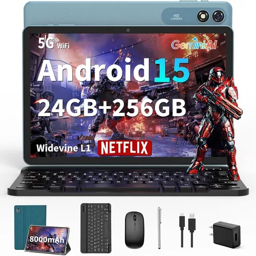 Vista 8 de Tablet Android 2026 de 10 pulgadas, tableta Android 15 con teclado, 24 GB+256 GB+2 TB expandir, tabletas 2 en 1 con Gemini AI, 8 núcleos, 8000 mAh