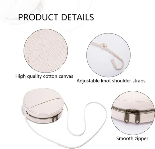 Vista 3 de Bolso cruzado circular para mujer, bolso circular de nailon con cremallera, correas de hombro ajustables con nudo