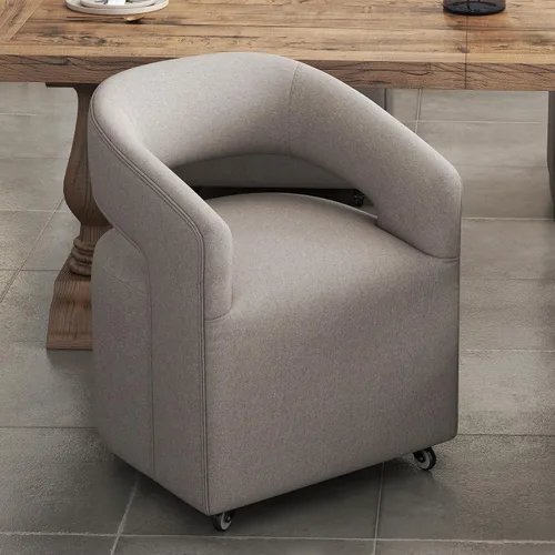 Vista 14 de DUOMAY Silla de comedor tapizada moderna con ruedas giratorias, juego de 1, silla auxiliar con respaldo de barril de lino, silla de tocador