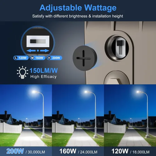 Vista 3 de KUKUPPO Luz LED de estacionamiento de 200 W, luz de poste de estacionamiento de grado industrial con certificación DLC UL, luz LED caja de zapatos