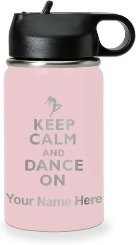 Vista 79 de LaserGram Botella de agua personalizada, mantén la calma y baila, acero inoxidable de doble pared aislada al vacío con popote superior, regalo Rosa