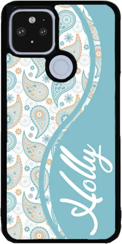 Vista 9 de Funda de goma negra personalizada con estampado de cachemira verde azulado y naranja compatible con Google Pixel 10, 10 Pro, 10 Pro XL, 9a, 9 Pro