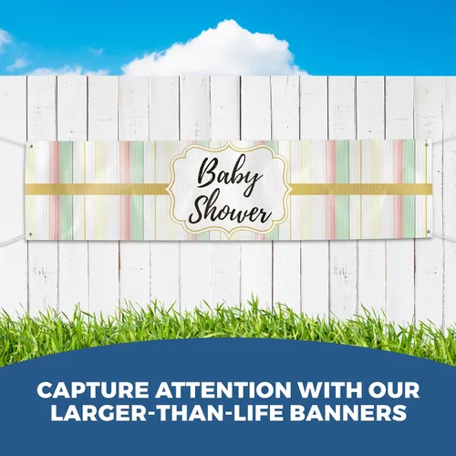 Vista 2 de Cartel de baby shower para uso en interiores y exteriores de 4 x 1 pies, pancarta grande personalizada y letreros con cuerda para colgar, telón