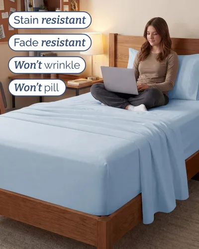 Vista 667 de Extra Deep Twin XL Sheet Set - 3 Piece College Dorm Room - White 01-Blanco