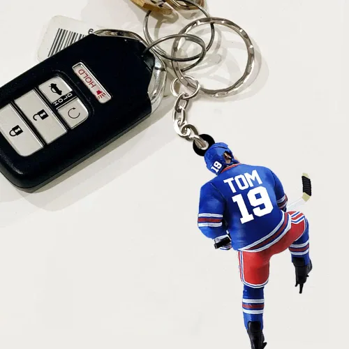 Vista 2 de IZI POD Llavero de hockey, llavero personalizado de jugador de hockey con color y nombre, regalos para amantes del hockey, jugadores de hockey, él